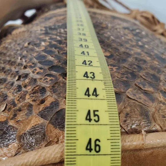 Vintage Snakeskin 1970s Brown Drawstring  Satchel Crossbody Handbag - Picture 7 of 10